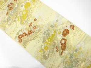 アンティーク 笠松に菊・楓模様織り出し袋帯(着用可)